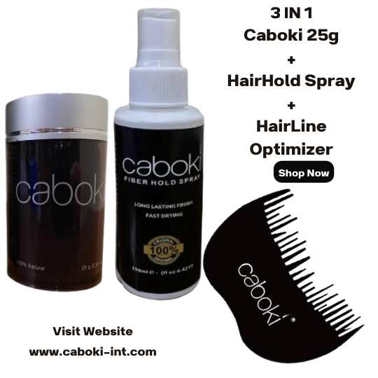 Caboki Hair Loss Concealer 3 IN 1 Deal 25g + FiberHold Spray+ Hairline Optimizer